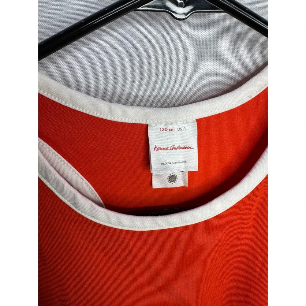 Hanna Andersson Girls Orange Racerback Pocket Dress White Trim Size 130 US 8